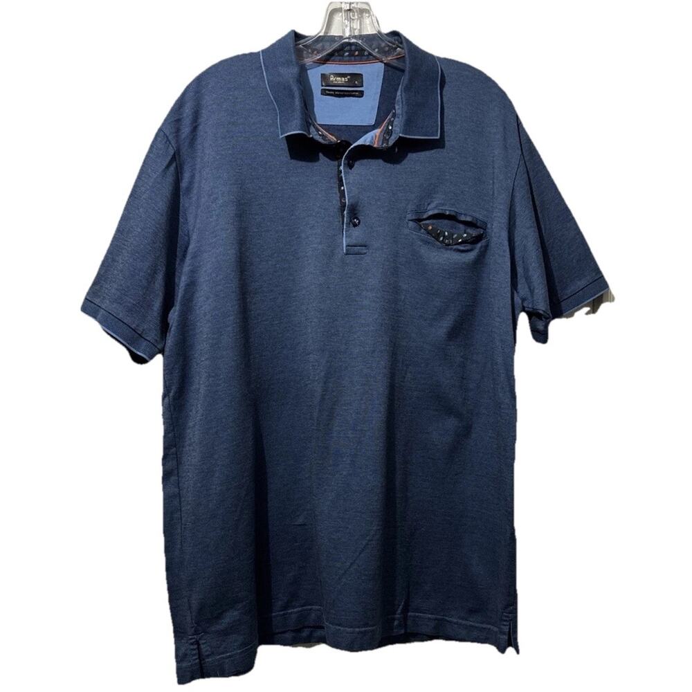 Armas Polo Shirt Size XL Double Mercerized Cotton Blue Pattern Trim Pocket Golf